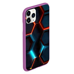 Чехол iPhone 11 Pro матовый Неоновые темно синие соты, цвет: 3D-фиолетовый — фото 2