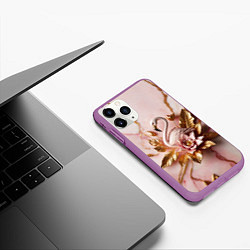 Чехол iPhone 11 Pro матовый Розовый фламинго и лотос из мрамора и золота, цвет: 3D-фиолетовый — фото 2