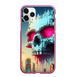 Чехол iPhone 11 Pro матовый Cool pixel skull - ai art fantasy, цвет: 3D-малиновый