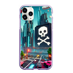 Чехол iPhone 11 Pro матовый Minecraft district with skull - ai art fantasy, цвет: 3D-светло-сиреневый