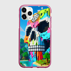 Чехол iPhone 11 Pro матовый Minecraft skull - ai art fantasy, цвет: 3D-малиновый
