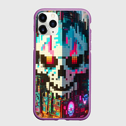 Чехол iPhone 11 Pro матовый Череп-небоскрёб Майнкрафт, цвет: 3D-фиолетовый