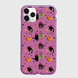 Чехол iPhone 11 Pro матовый Хэллоуин и кот ведьмы, цвет: 3D-фиолетовый
