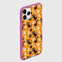Чехол iPhone 11 Pro матовый Паттерн с черными кошками, цвет: 3D-фиолетовый — фото 2