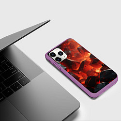 Чехол iPhone 11 Pro матовый Текстура черных камней, цвет: 3D-фиолетовый — фото 2