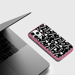Чехол iPhone 11 Pro матовый Fortnite black pattern, цвет: 3D-малиновый — фото 2
