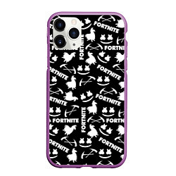 Чехол iPhone 11 Pro матовый Fortnite black pattern, цвет: 3D-фиолетовый