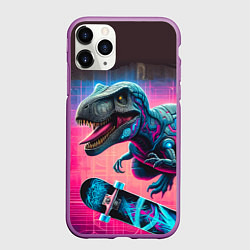 Чехол iPhone 11 Pro матовый Дино крутой скейтбордист - граффити, цвет: 3D-фиолетовый