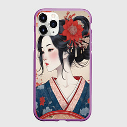 Чехол iPhone 11 Pro матовый Искусство японская девушка, цвет: 3D-фиолетовый
