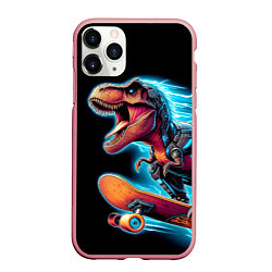 Чехол iPhone 11 Pro матовый Cool Dino on a skateboard - neon glow fantasy, цвет: 3D-баблгам