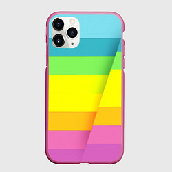 Чехол iPhone 11 Pro матовый Разноцветные полосы, цвет: 3D-малиновый