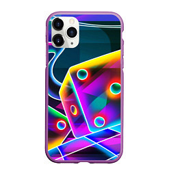 Чехол iPhone 11 Pro матовый Неоновая геометрия текстура, цвет: 3D-фиолетовый