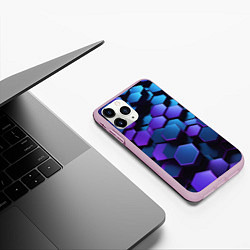 Чехол iPhone 11 Pro матовый Трехмерные фиолетовые шестиугольники, цвет: 3D-розовый — фото 2