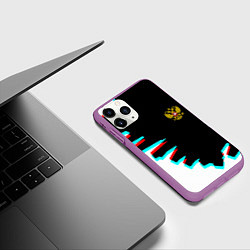 Чехол iPhone 11 Pro матовый Герб текстура глитч, цвет: 3D-фиолетовый — фото 2