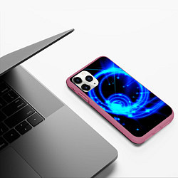 Чехол iPhone 11 Pro матовый Оптические синие волны, цвет: 3D-малиновый — фото 2