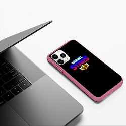 Чехол iPhone 11 Pro матовый Brawl stars neon logo, цвет: 3D-малиновый — фото 2