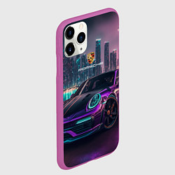 Чехол iPhone 11 Pro матовый Porshe night city, цвет: 3D-фиолетовый — фото 2