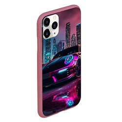 Чехол iPhone 11 Pro матовый Porshe night city, цвет: 3D-малиновый — фото 2