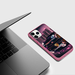 Чехол iPhone 11 Pro матовый Porshe night city, цвет: 3D-малиновый — фото 2