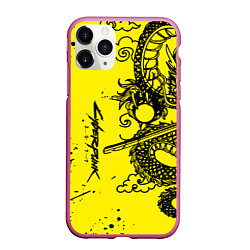 Чехол iPhone 11 Pro матовый Syberpunk dragon tatoo, цвет: 3D-малиновый