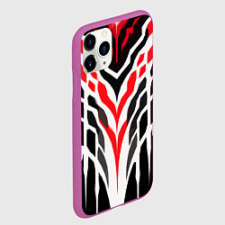 Чехол iPhone 11 Pro матовый Агрессивные красно-белые полосы на чёрном фоне, цвет: 3D-фиолетовый — фото 2