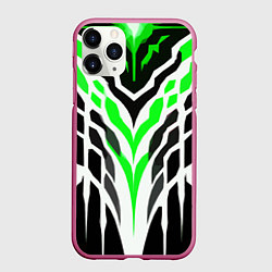 Чехол iPhone 11 Pro матовый Агрессивные зелёно-белые полосы на чёрном фоне, цвет: 3D-малиновый