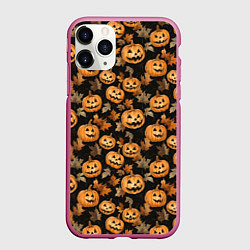 Чехол iPhone 11 Pro матовый Тыквы с лицами, цвет: 3D-малиновый