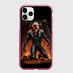 Чехол iPhone 11 Pro матовый Байкер с черепом на цепях, цвет: 3D-малиновый