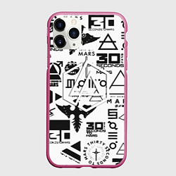 Чехол iPhone 11 Pro матовый Linkin park pattern 30 second to mars, цвет: 3D-малиновый