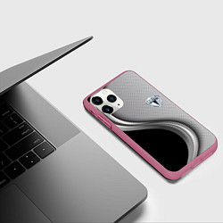Чехол iPhone 11 Pro матовый Tesla carbon metal, цвет: 3D-малиновый — фото 2