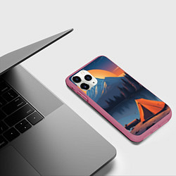 Чехол iPhone 11 Pro матовый Палатка на берегу озера, цвет: 3D-малиновый — фото 2