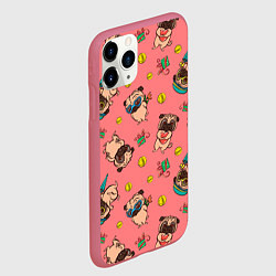 Чехол iPhone 11 Pro матовый Забавные мопсы паттерн, цвет: 3D-малиновый — фото 2