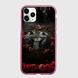 Чехол iPhone 11 Pro матовый Влюбленные волки, цвет: 3D-малиновый