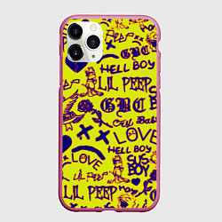 Чехол iPhone 11 Pro матовый Lil peep rap pattern, цвет: 3D-малиновый