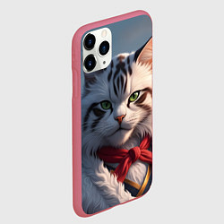 Чехол iPhone 11 Pro матовый Маститый кот самурай, цвет: 3D-малиновый — фото 2
