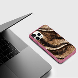 Чехол iPhone 11 Pro матовый Красивая змеиная кожа, цвет: 3D-малиновый — фото 2