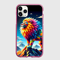Чехол iPhone 11 Pro матовый Полигональный лев в горах - нейроарт, цвет: 3D-малиновый