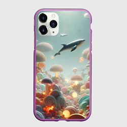 Чехол iPhone 11 Pro матовый Кит среди гигантских подводных грибов - нейроарт ф, цвет: 3D-фиолетовый