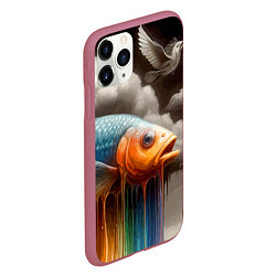 Чехол iPhone 11 Pro матовый Рыба в облаках - сюрреализм, цвет: 3D-малиновый — фото 2