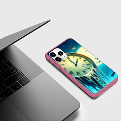 Чехол iPhone 11 Pro матовый Часы в сказочном лесу под луной - фантазия, цвет: 3D-малиновый — фото 2