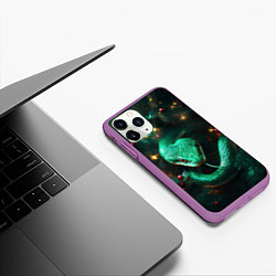 Чехол iPhone 11 Pro матовый Зелёная новогодняя змея, цвет: 3D-фиолетовый — фото 2