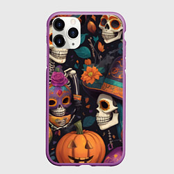 Чехол iPhone 11 Pro матовый Хэллоуин страшилки черепа, цвет: 3D-фиолетовый