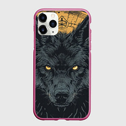 Чехол iPhone 11 Pro матовый Черный волк, цвет: 3D-малиновый