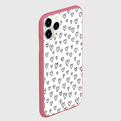 Чехол iPhone 11 Pro матовый Черные сердечки, цвет: 3D-малиновый — фото 2