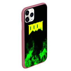 Чехол iPhone 11 Pro матовый Doom кислотное лого огонь, цвет: 3D-малиновый — фото 2