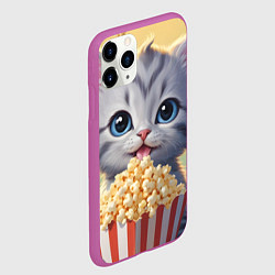Чехол iPhone 11 Pro матовый Поп-корн и котенок, цвет: 3D-фиолетовый — фото 2