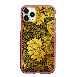 Чехол iPhone 11 Pro матовый Золотые подсолнухи, цвет: 3D-малиновый