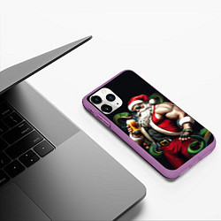 Чехол iPhone 11 Pro матовый Дед Мороз с бокалом и зелёной змеёй, цвет: 3D-фиолетовый — фото 2