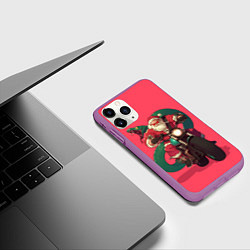 Чехол iPhone 11 Pro матовый Дед Мороз на мотоцикле с змеёй за спиной, цвет: 3D-фиолетовый — фото 2
