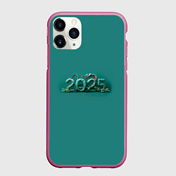 Чехол iPhone 11 Pro матовый Символ 2025 нового года: зеленая змея, цвет: 3D-малиновый